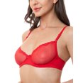 thumbnail image 3 of Wingslove Women's Sexy 1/2 Cup Lace Bra Balconette Mesh Underwired Demi Shelf Bra Unlined See Through Bralette,Red 36DD, 3 of 9