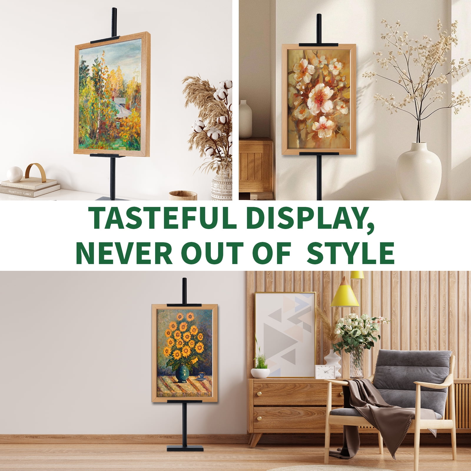 Goobetter Adjustable Tabletop Easel Stand for Picture Frames up to 28" - Picture Stands for Display- Picture Frame Stand for Art, Signs, or Photos - Black