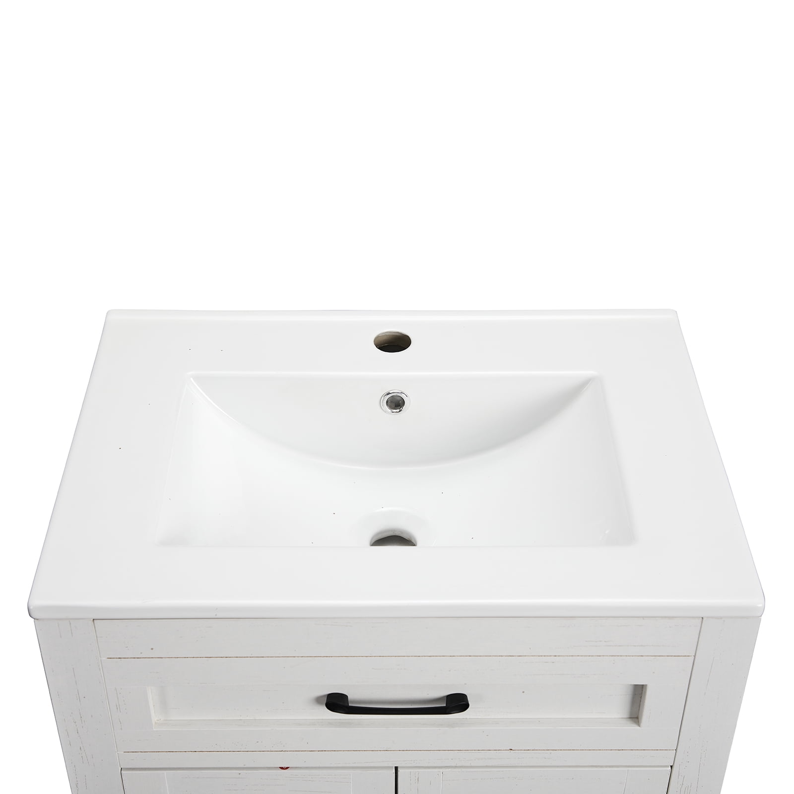 Ktaxon Farmhouse 24'' Bathroom Vanity Set with Sink Ceramic Top, Washed White (Split Two Packages for Delivery)