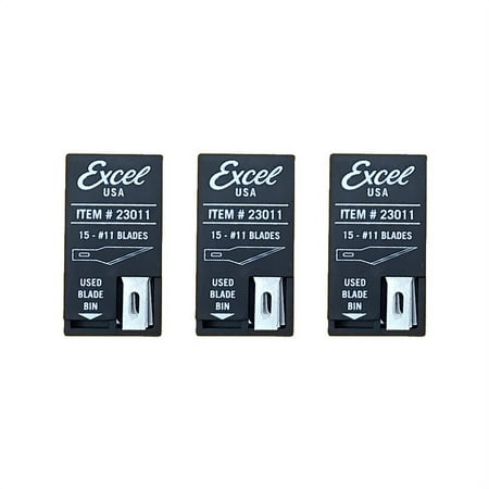 Excel Blades #11 Craft Knife Replacement Double Honed, Set of 15 with Dispenser, 3 Pack