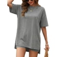 thumbnail image 2 of JYLFC Womens 2 Piece Sets Summer Outfits Lounge Set Oversized Tshirts Matching Biker Shorts,Gray XL, 2 of 7