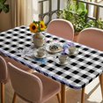 thumbnail image 3 of Easter Table Cloths for 3 Foot Rectangle Tables, Spring Bunny Botanical Blooms Flowers Black Plaid Patio Waterproof Elastic Fitted Tablecloths, Washable Rectangular Table Cover for Camping, 3 of 8