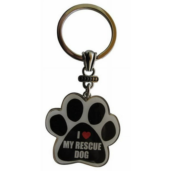 I Love My Rescue Dog Paw Print Keychain
