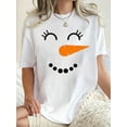 thumbnail image 1 of Women's Casual Snowman Graphic Tee - Crew Neck, Short Sleeve, Stretchy Polyester Blend, Machine Washable - Perfect for Summer & Holidays, 1 of 6