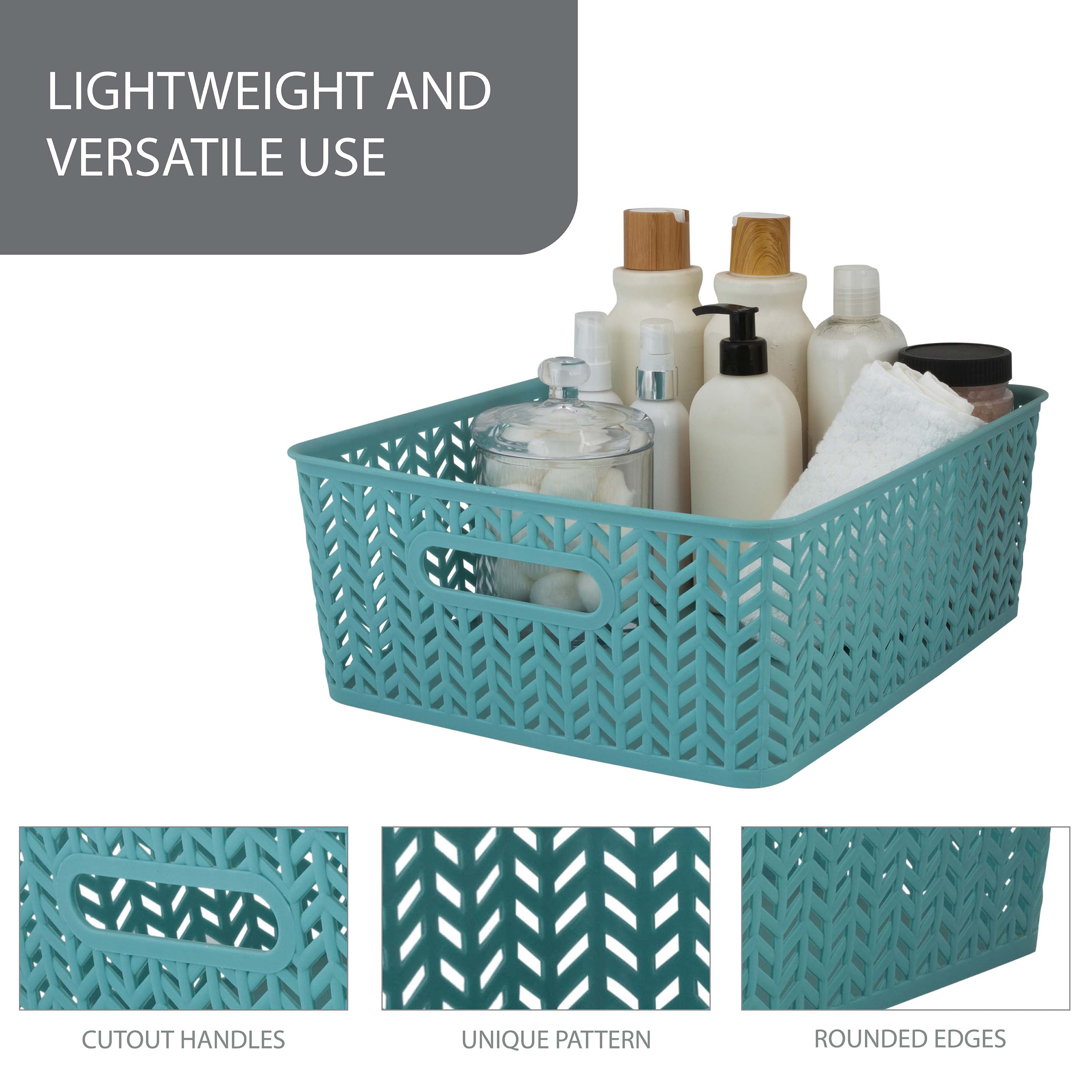 Simplify 2 Pack Medium Herringbone Plastic Storage Basket in Dusty Blue