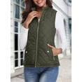 thumbnail image 6 of Women'S Stand Collar Zipper Padded Quilted Vest with Pockets Army Green XL, 6 of 10