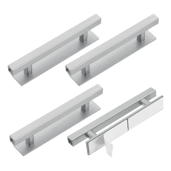 Uxcell 4 Pack Self-Stick Push Pull Helper, 6 Inch Plastic Adhesive Cabinet Handles Rectangle Stick-on Handle for Kitchen Cabinet Window Sliding Closet Door Wardrobe(Silver)