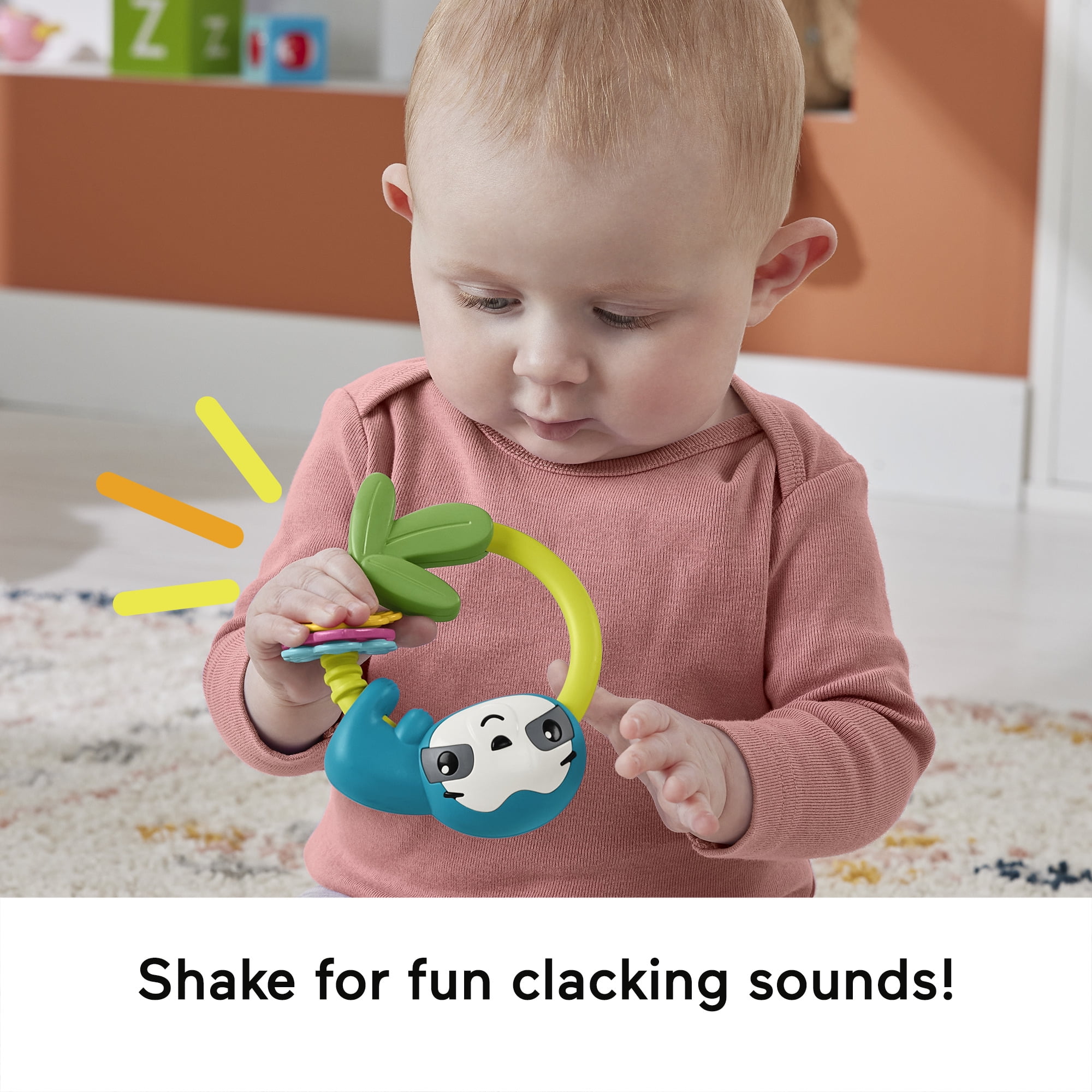 Fisher-Price Slide & Clack Sloth Baby Teether Toy Sensory Activity for Tummy Time for Newborns