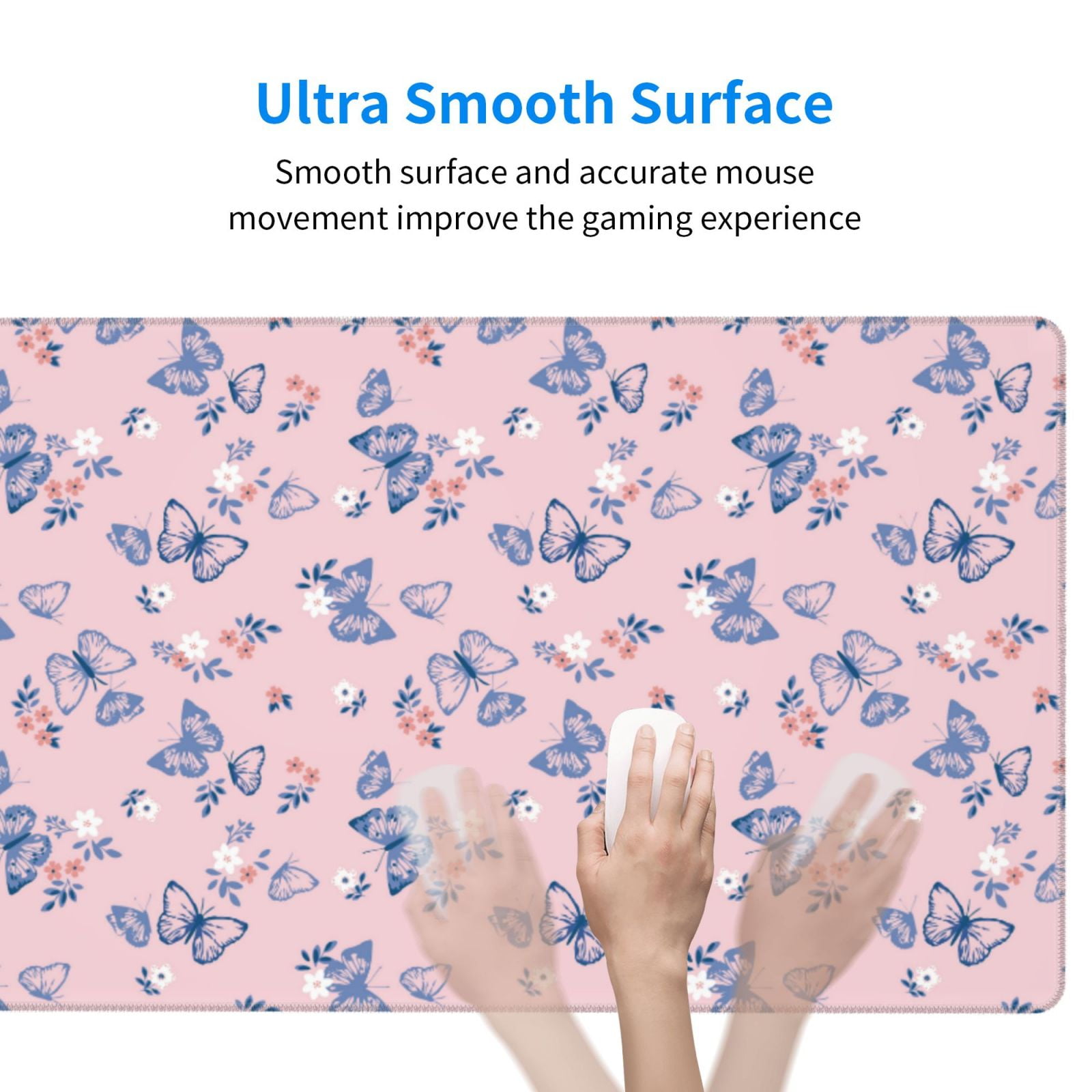 Rateoe Butterfly Print Mouse Pad - Extended Large Gaming Mousepad,Non-Slip Stitched Edge,16x29.5 Inch