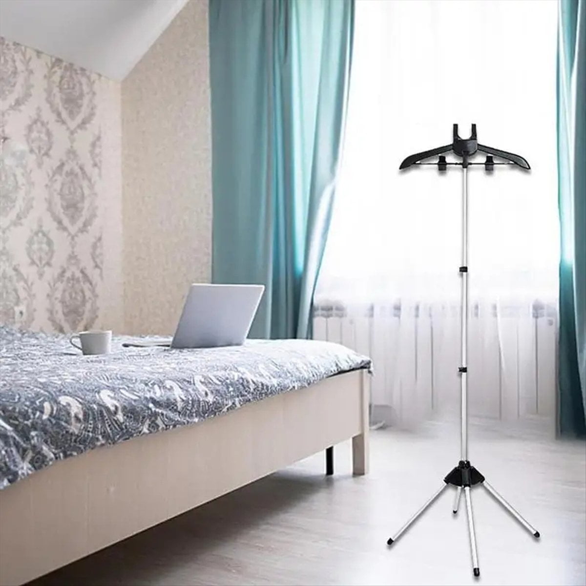 Display Stand Clothes Hanger Garment Foldable Tripod Steamer Rack Cloths Iron Hanging Stand Clothing Drying Rack Black