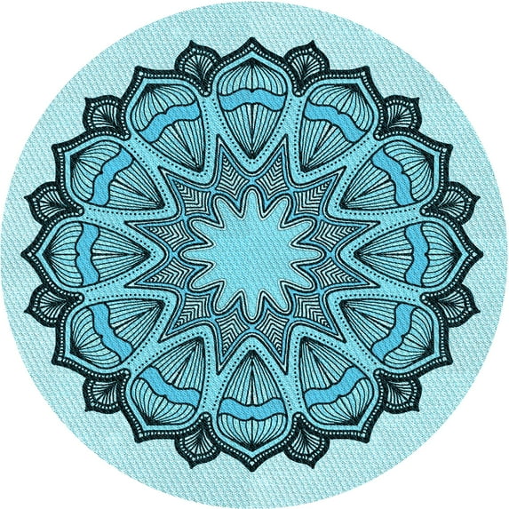 Ahgly Company Indoor Round Patterned Aquamarine Stone Green Area Rugs, 7' Round