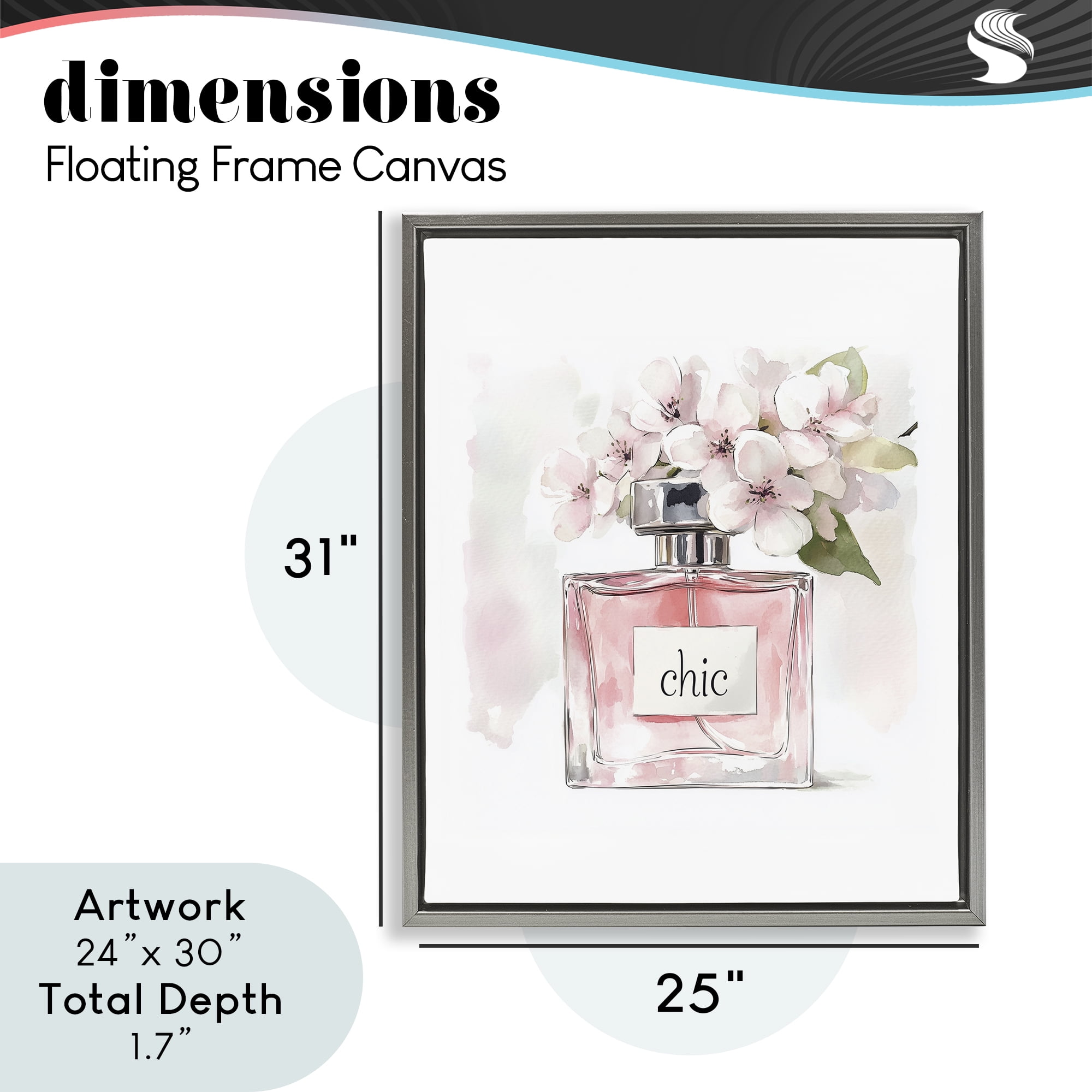 Cherry Blossom Chic Perfume Gray Framed Floater Canvas Wall Art, design by Christine Simpson Art