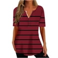 thumbnail image 3 of QATAINLAV Womens Loose Fit Henley Shirts 2026 Fashion Stripe Print Tunic Blouses Button Down V Neck Causal Tops Summer Short Sleeve Pleated Shirt Wine M, 3 of 6