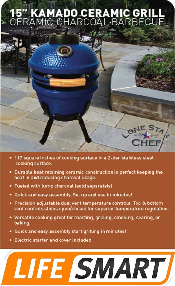 Lifesmart 15 in. Kamado Charcoal Outdoor Pizza Oven with Pizza Stone and  Bamboo Handles in Blue SCS-CPO21BLU - The Home Depot