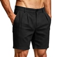 thumbnail image 2 of Domuza Men's Casual Shorts Pleated Front Linen Textured Dress Shorts Summer Lightweight Breathable Vacation Beach Shorts with Pockets Black 2XL, 2 of 8