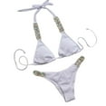 thumbnail image 5 of JIANJIA Swim Suits for Women Summer Rhinestone Solid Color Sexy Lace Up Halter Brassiere With Thongs Two Piece Bikinis Swimwears Beachwear,White,L, 5 of 6