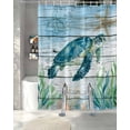 thumbnail image 3 of Split Shower Curtain for Transfer Bench, Coastal Turtle Fabric Shower Curtains for Bathroom, Nautical Ocean Shells Seaweeds Starfish Tub Sliding Transfer Bench Waterproof Bath Curtains 72"x78", 3 of 9