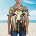 thumbnail image 2 of Fotbe Oil Painting Flower Cow Camisa Hawaiana para Hombre Unisex – Camisa Casual de Verano con Botones de Manga Corta de Algodón y Lino,Large, 2 of 7