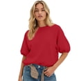 thumbnail image 3 of XINPING Women's Puff Short Sleeve Oversized Sweatshirt Crewneck Top | Crew Neck, Casual, Basic, Loose Fit, Cute Spring Summer Top, Trendy Fashion, Lightweight, Solid XXXL, 3 of 5