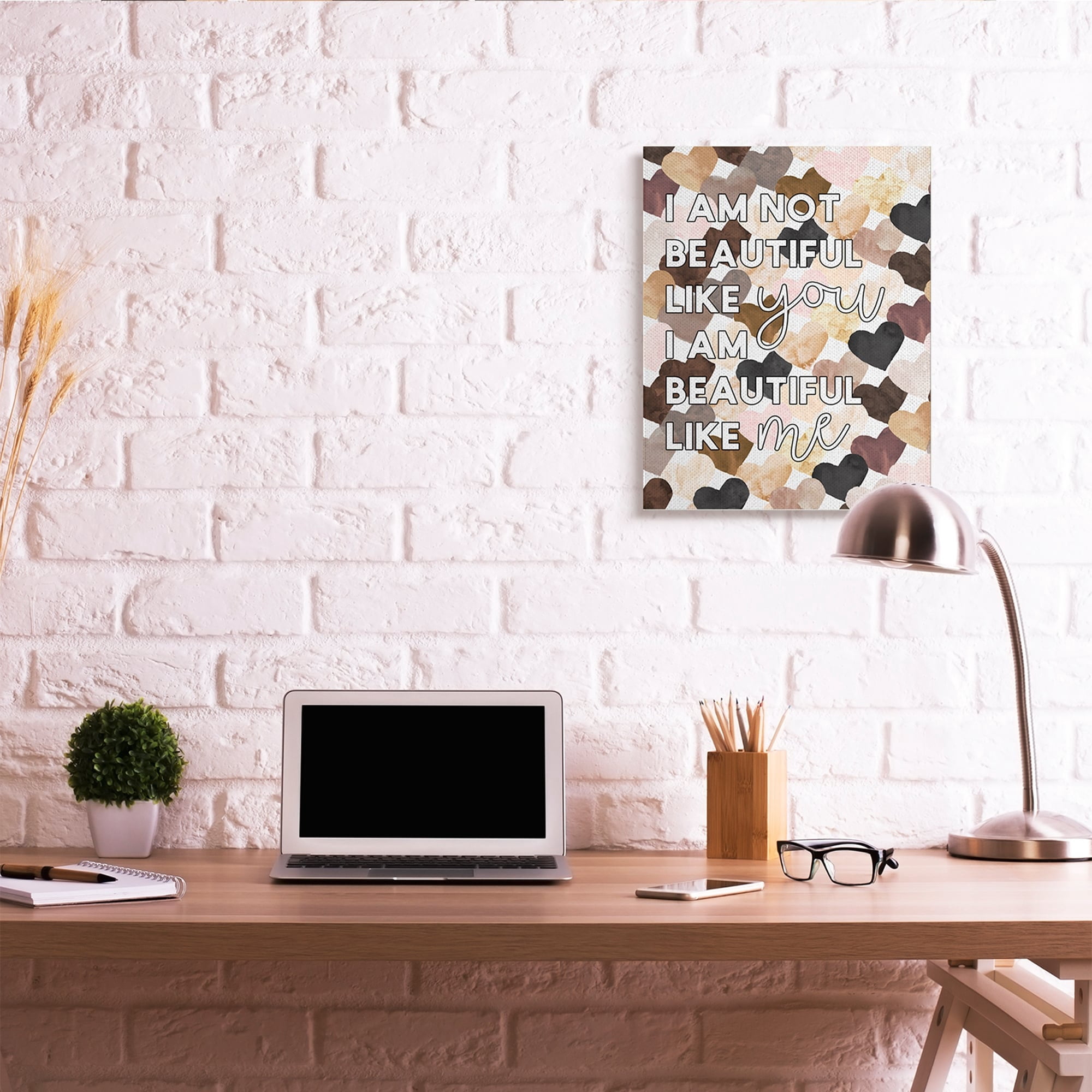 Stupell Industries Beautiful Like Me Phrase Inspirational Heart Pattern Typography Painting Gallery Wrapped Canvas Art Print Wall Art, 24 x 30