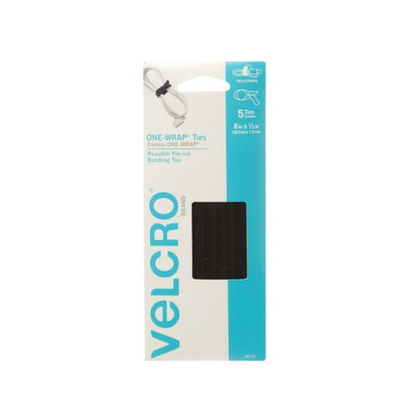 VELCRO? Brand ONE-WRAP? Ties For Cables and Wires, 8in x 1/2in Ties, Black, 5