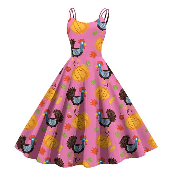Elegant Women's Formal Dress Thanksgiving Turkey Print Oversized Skirt Stylish Versatile Comfortable Party Wear