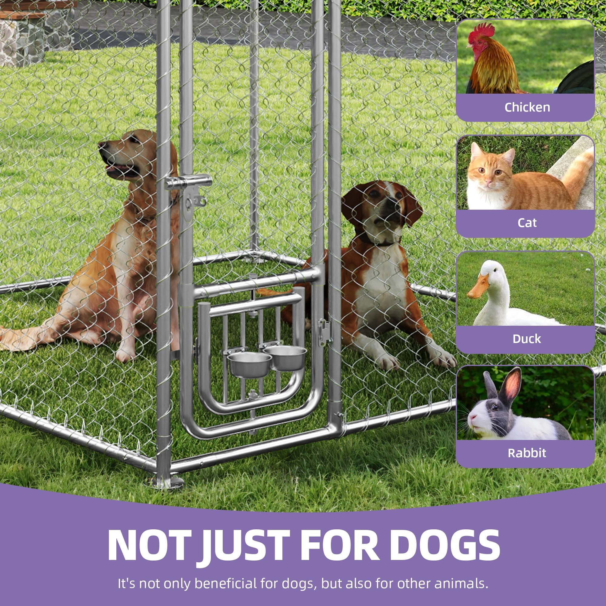 Uforic Large 10'x10' Heavy Duty Outdoor Dog Kennel with Rotating Feeder and Weatherproof Roof