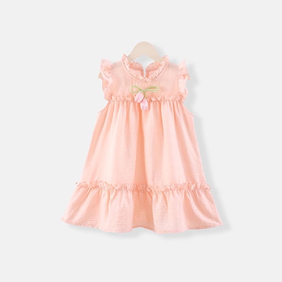 Cute Summer Dresses for Toddlers Girls Sleeveless Sundresses 6M-8Y Kids Trendy Solid Crew Neck Pullover Peplum Hawaiian Mini Dress