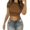 thumbnail image 1 of Pantalons pour Femmes Shorts Décontractés Col Rond Couleur Unie Manches Courtes, 1 of 3