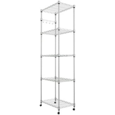 5 Tier Steel Wire Shelving Unit on Wheels,Chrome Shelves for Garage Kitchen Living Room,Heavy Duty Shelving Rack, 23.2 x 13.8 x 72 inch (L x W x H)