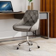 thumbnail image 2 of 360° Velvet Swivel Chair, Modern Adjustable Height Desk Chair with Chrome Legs and Comfy High Backrest, Vanity Chair with Elegant Pull Buttons Decor and Wrapped Design for Home, Office, 2 of 9