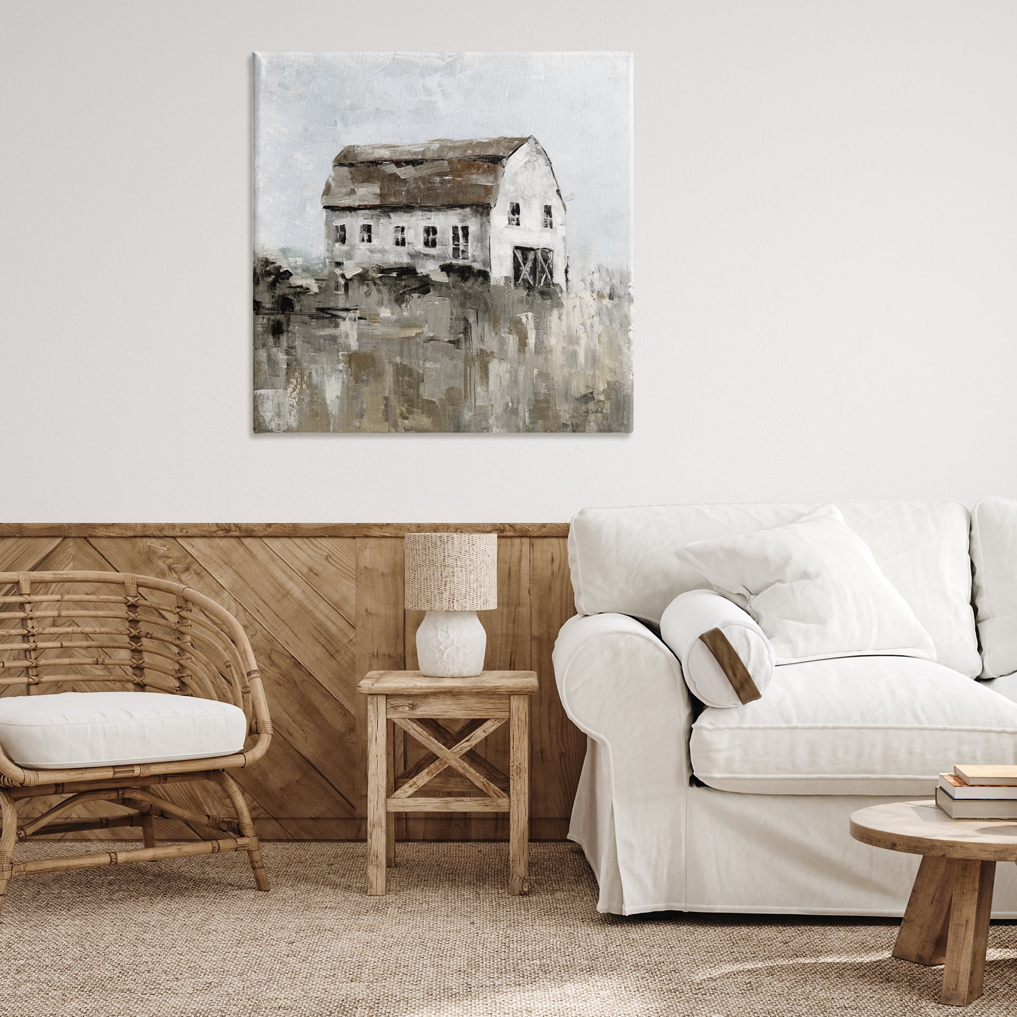 Stupell Industries Rustic Muted Farmhouse Landscape & Nature Painting Wrapped Canvas Art Print Wall Art, 36 x 36