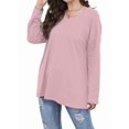 thumbnail image 3 of Womens Tops Long Sleeve V Neck Casual Tunic Tops Basic Shirts Loose Fit Blouse Pink M, 3 of 7