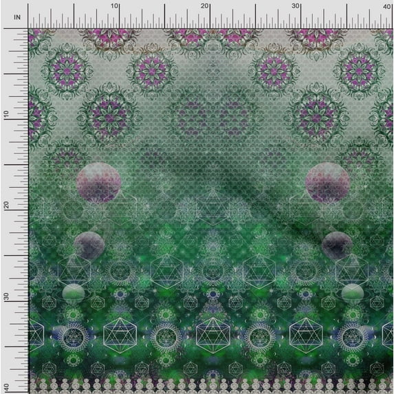 Soimoi Velvet Fabric Scared Geometry & Moon Panel Print Fabric by The Yard 58 Inch Wide