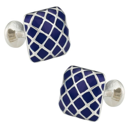 Dome Stud Cufflinks - Blue Patterned Domed Enamel Silver Cufflinks by Cuff-Daddy
