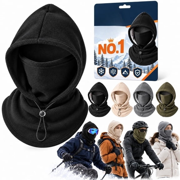 Double Layer Fleece Hooded Hat ,Winter Mask for Men, 3 in 1 Winter Hood