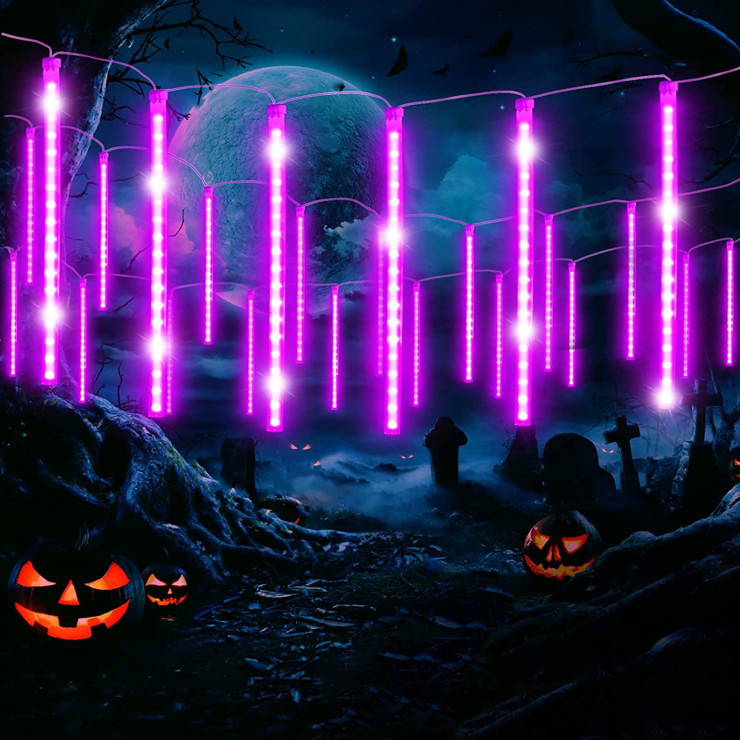 2022 Upgraded Halloween Meteor Shower Rain Lights, Christmas Falling