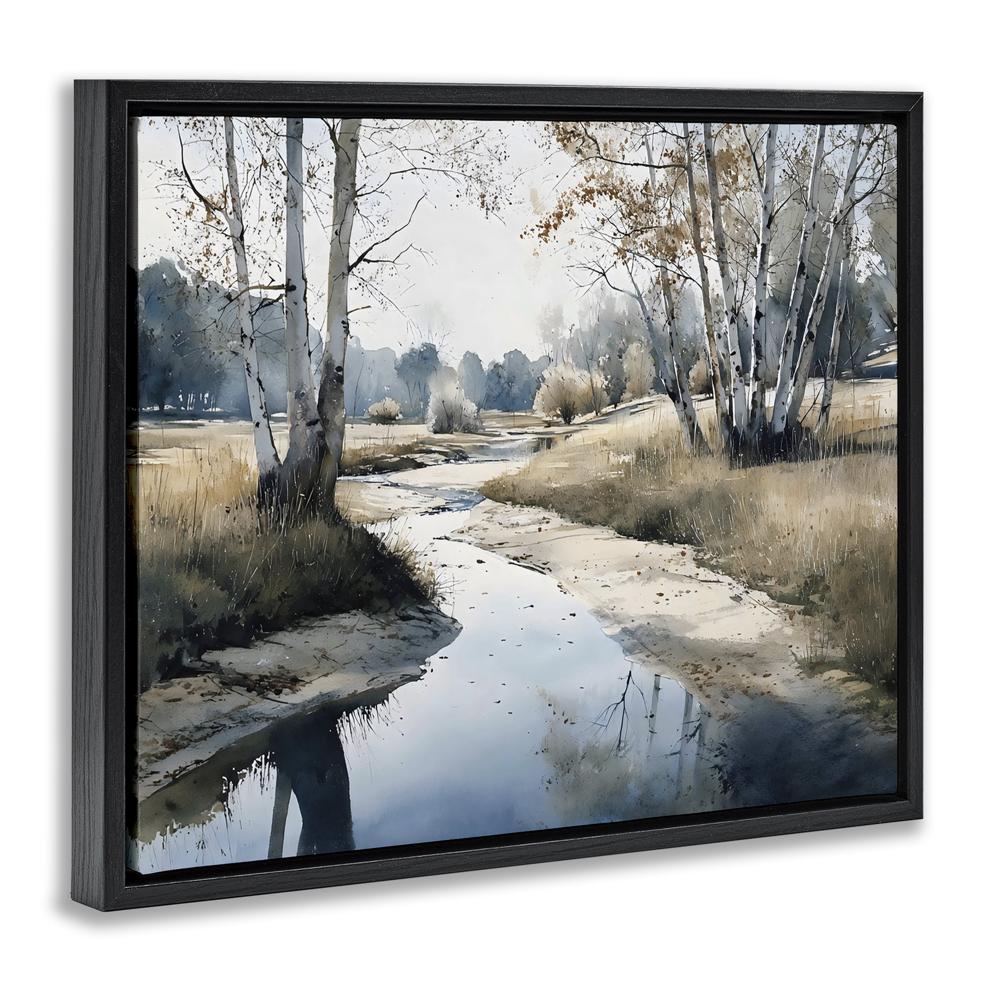 Stupell Industries Birch Tree Creek in Autumn Black Framed Floater Canvas Wall Art, design by Franklyn Gregory