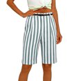 thumbnail image 6 of Favoffer Women Linen Knee Length Shorts High Waist Stripe Pattern Wide Leg Loose Side Pockets Breathable Casual Bottoms for Summer Shopping Outdoor Trips, 6 of 9