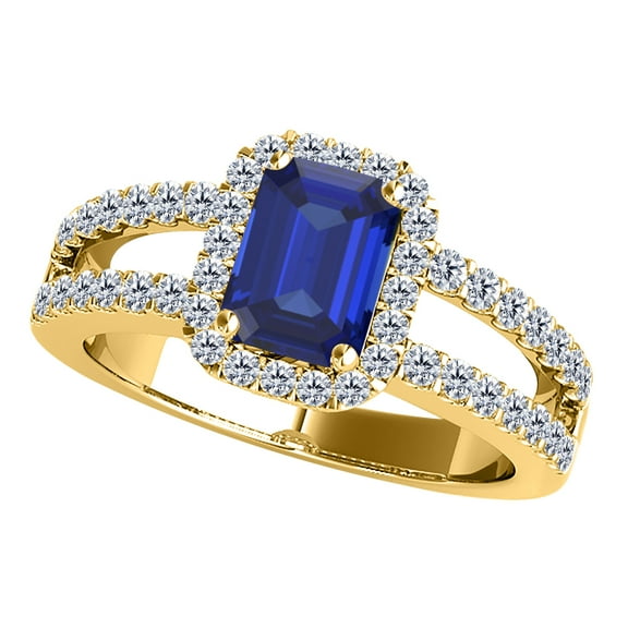 AoneJewelry Sapphire Gemstone Engagement Rings for Women |10K Yellow gold 2.1 carat Blue color Round Cut Prong Setting Genuine Diamond