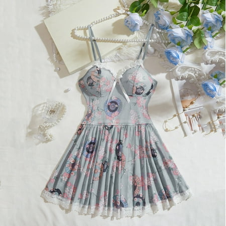 uublik Womens Lingerie Set Valentine s Day Lace Chemise Nightgowns Mesh Dress Sleepwear Gray XL