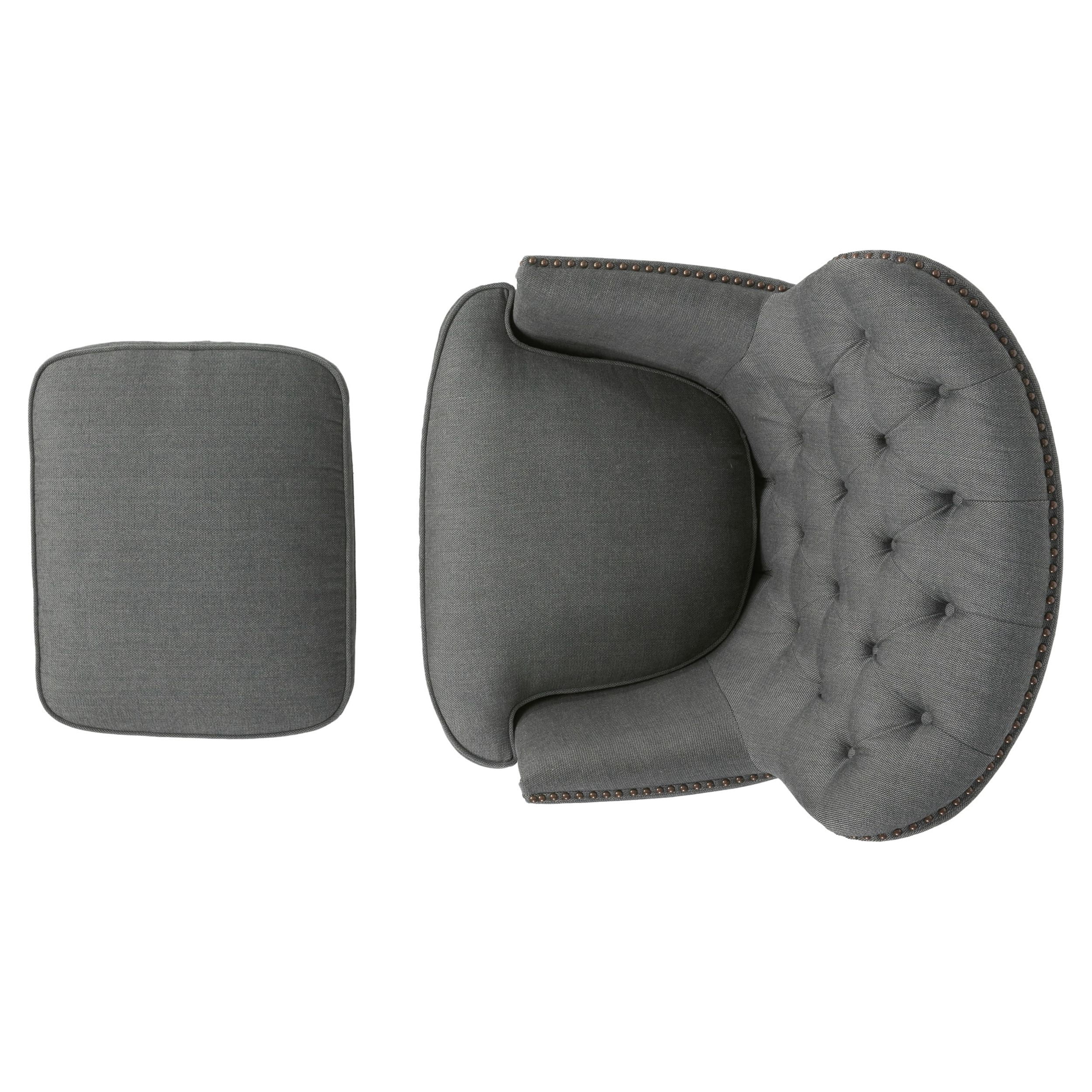 Noble House Torrin Contemporary Grey Fabric Club Chair and Ottoman