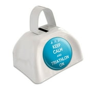 Keep Calm And Triathlon On Swim Bike Run White Cowbell Cow Bell