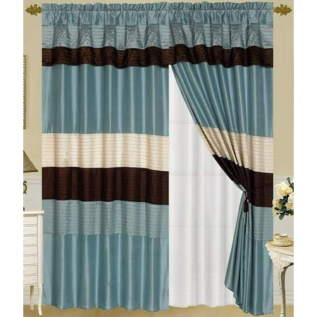 Legacy Decor Venetian Blue Brown And Beige Faux Silk Window