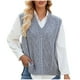 thumbnail image 2 of Suéter de cuello en V para mujer, estilo casual, ajustado, sin mangas, de punto, blusa de poliéster, 2 of 7