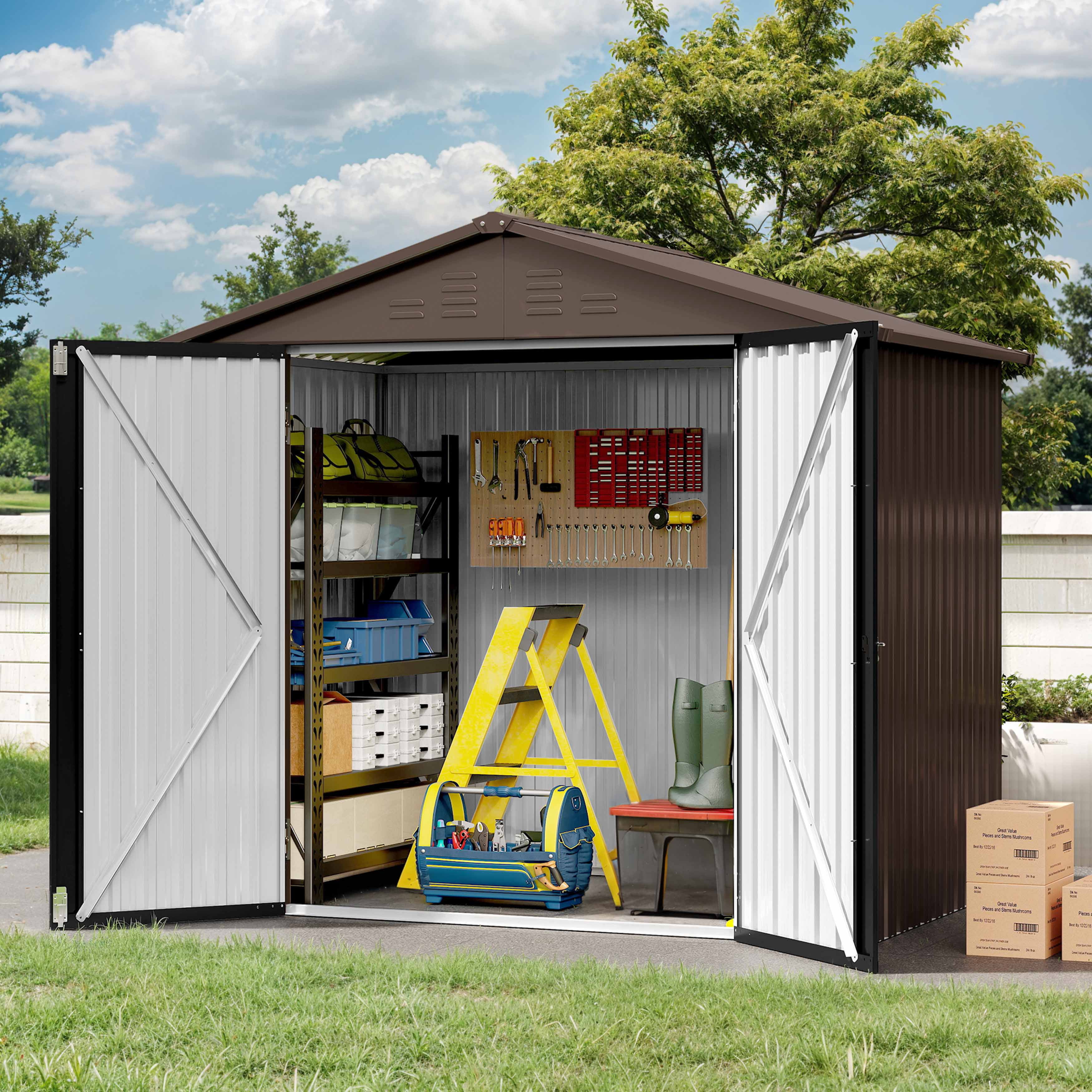 Uforic 6 Ft x 4 Ft Outdoor Tool Shed with Air Vents & Lockable Doors for Bikes & Tools, Brown