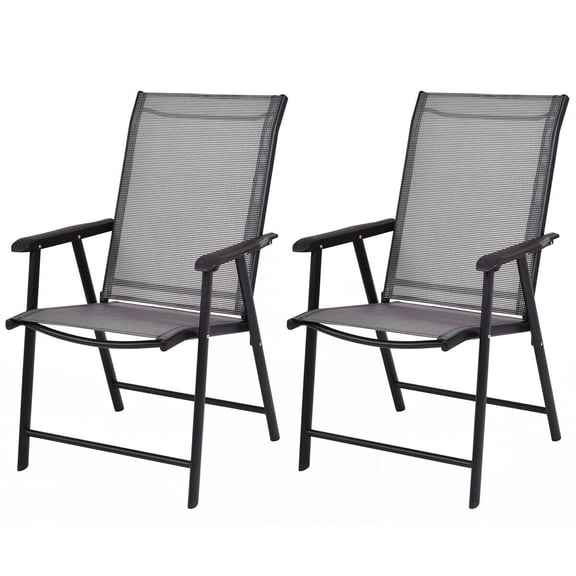ZYPPP 2PCS Folding Chairs Steel Frame Patio Garden Outdoor w/ Armrest & Footrest