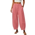 thumbnail image 3 of Lumtrix Linen Barrel Pants Women Cotton Palazzo High Waisted Balloon Pants Summer Casual Beach Boho Wide Leg Baggy Trousers Pink XL, 3 of 9