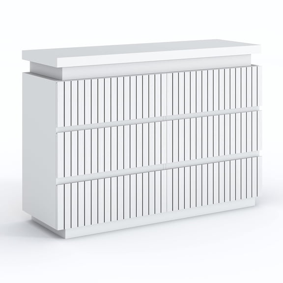 ExpanseEcho 6-Drawer Dresser, White Fluted MDF Storage Cabinet for Bedroom