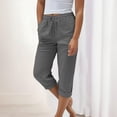 thumbnail image 2 of Outfmvch Linen Capri Pants for Women Straight Wide Leg Linen Palazzo Trousers Cropped Linen Pants Women Loose Fit Wide Leg Wide Leg Crop Pants Plus Size Elastic Waist Trousers Dark Gray S-3XL, 2 of 5